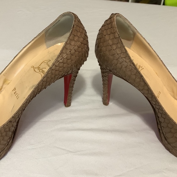 Christian Louboutin Brown Python Peeptoe Platform Pumps - Picture 4 of 8